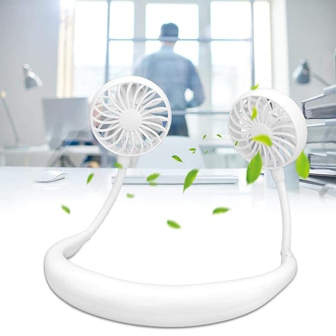 Mini Hand-Free Portable Neckband Fan with Light, USB Rechargeable.