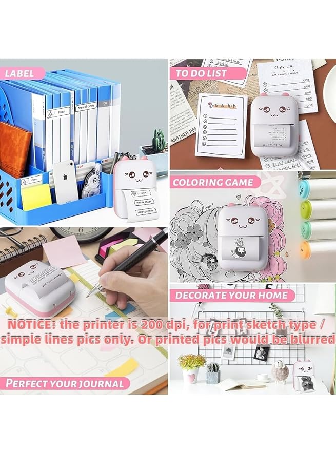 Inkless Mini Thermal Printer USB App Control. (Wireless) for Labels, Stickers, Photos, etc